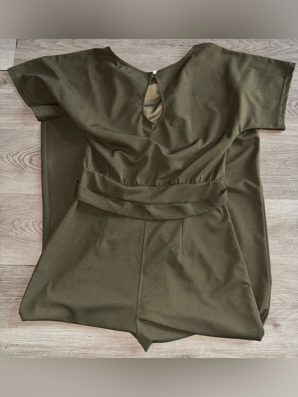 Olive Wide-Leg Jumpsuit with Tie Waist - Picture 4 of 4